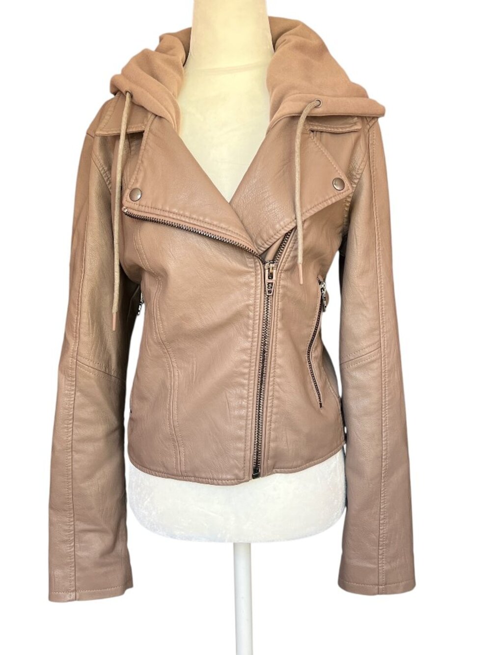 BLANKNYC Taupe Faux Leather Moto Jacket Size L